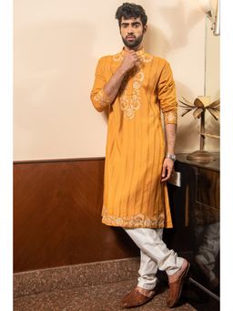 Soniya G - Mustard Pure Cotton Kurta with Churidar and Jacket