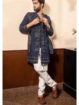 Soniya G - Navy Blue Lucknowi Kurta and Pant