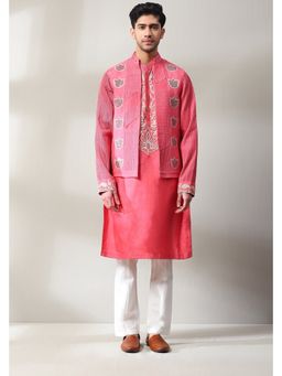 Soniya G - Plated Handspun Dark Pink Jacket with Kurta and Pant