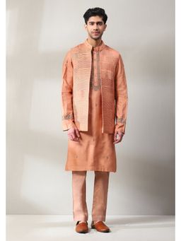 Soniya G - This Plated Handspun Peach Jacket with Same Colour Slim Pant
