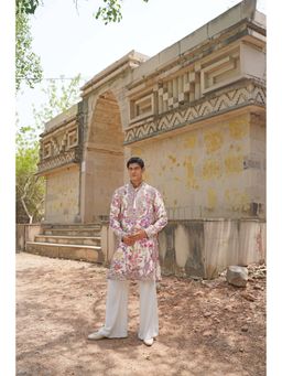 Soniya G - Ivory Multicolour Botanical Embroidery and Mirror Accents Kurta and Pant