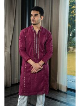 Soniya G - Wine Chikankari Kurta with Pant
