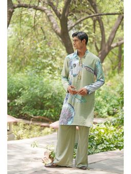 Soniya G - Sage Green Floral Motifs and Sequin Embellishments Chanderi Kurta and Pant Set