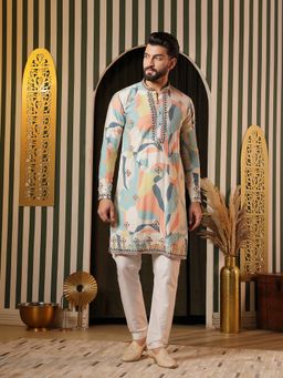 Soniya G - Pastel Printed Mirror and Bead Embellishments Kurta and Churidar