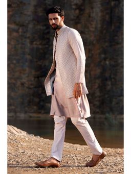 Soniya G - Melange Grey Embellished Kurta and Jacket with Box Pant