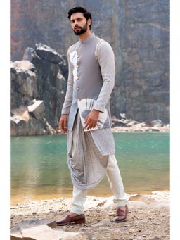 Soniya G - Lava Grey Printed Kurta and Jacket Set with Box Pant