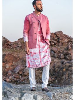 Soniya G - Fazal Baby Pink Tiw and Die Kurta and Jacket with Pant