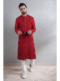Soniya G - Cherry Red Pantex Kurta with Off-white Pant