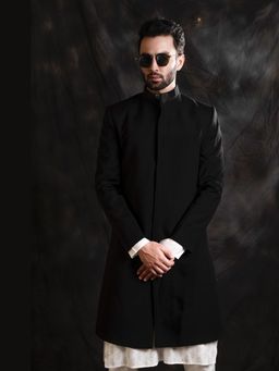 Soniya G - Black Indowestern with Kurta and Off White Pant