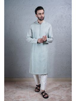 Soniya G - Duck egg Blue Pantex Kurta with Off-white Pant