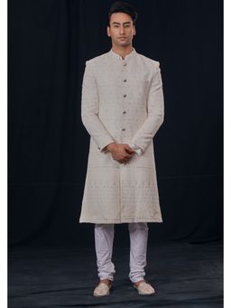 Soniya G - Off White Embroidered Sherwani and Churidar Set