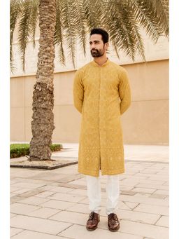 Soniya G - Ochre Lucknowi Kurta and Churidar
