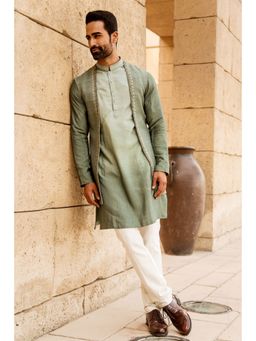 Soniya G - Olive Hand Embroider Long Jacket with Kurta and Pant