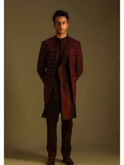 Soniya G - Deep Multicolor Lucknowi Open Jacket with Kurta and Pant