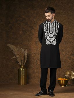 Soniya G - Black Intricate White Embroidery Kurta and Pant Set