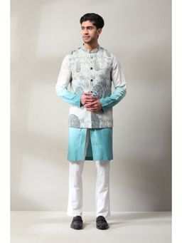 Soniya G - Blue Handmade Printed Kurta and Pant with Jacket