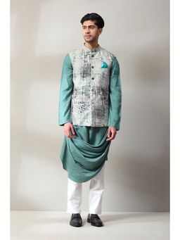 Soniya G - Tuk Blue Handmade Printed Kurta and Pant with Jacket