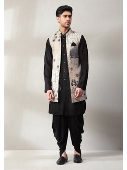 Soniya G - Black Printed Aari Tilla Work Long Jacket and Kurta with Dhoti Pant
