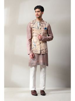 Soniya G - Handmade Printed Dusky Pink Kurta and Pant with Jacket