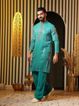 Soniya G - Turquoise Embroidered Kurta and Pant Set