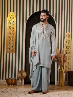 Soniya G - Ice-Blue Embroidered Mirror and Sequin Detailing Kurta and Pant with Stole