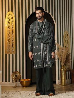 Soniya G - Forest Green Embroidered Kurta and Pant with Stole
