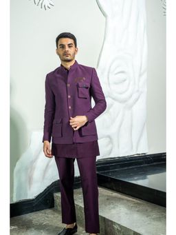 Soniya G - Purple Codroys Kurta and Pant with Jacket