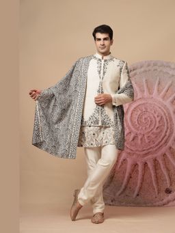 Soniya G - Graceful Ivory Pure Cotton Kurta and Churidar with Jacket and Dupatta