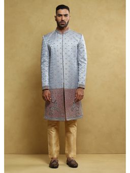 Soniya G - Sky Blue Embroidered Jacquard Based Sherwani