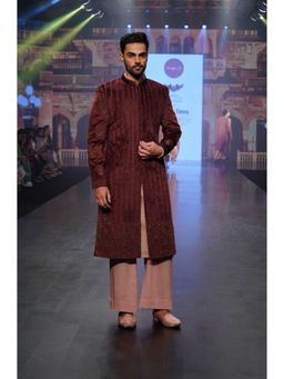 Soniya G - Wine Embroidered Sherwani and Pant