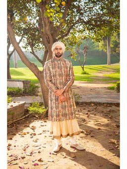 Soniya G - Ivory Embellished Pure Handloom Silk Sherwani with Kurta
