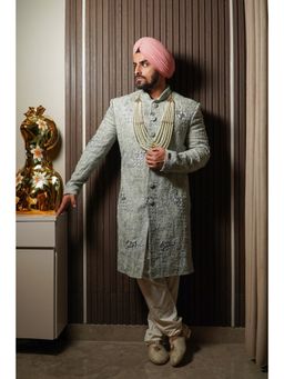 Soniya G - Mint Green Raw Silk Embroidered Sherwani