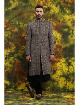 Soniya G - Black Jute Metal Work Sherwani with Kurta and Pant