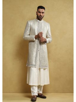 Soniya G - Off White Embroidered Sherwani with Kurta and Churidar