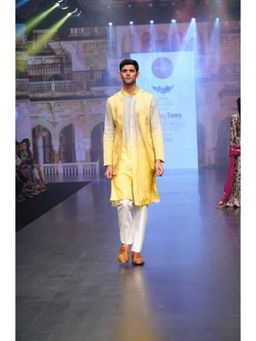 Soniya G - Yellow Embroidered Sherwani with Kurta and Pant