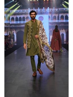 Soniya G - Olive Green Embroidered Kurta and Pant with Jacket