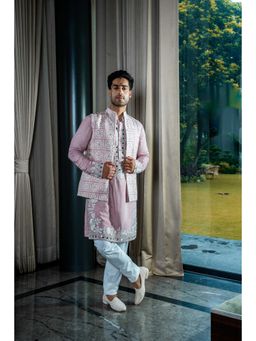 Soniya G - This Pink Embroidered Long Sleeveless Jacket with Kurta and Pant Set