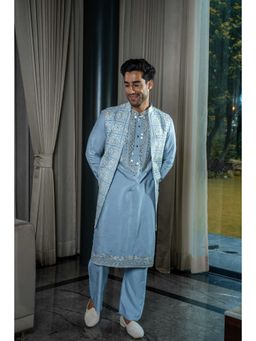 Soniya G - Ice Blue Coloured Sleeveless Kurta and Pant with Jacket