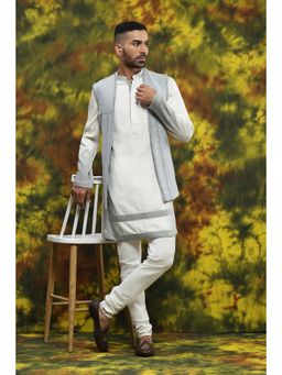Soniya G - Grey Handloom Kurta with Churidar and Jacket Set