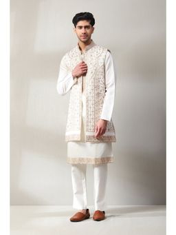Soniya G - Handloom Off White Embroidered Kurta and Pant with Jacket
