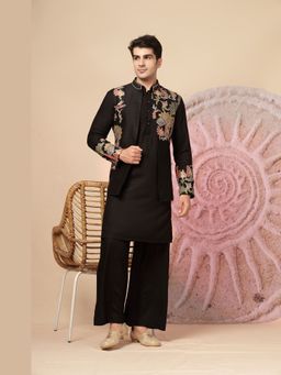 Soniya G - Black Indo-Western Kurta and Pant Set with Embroidered Nehru Jacket