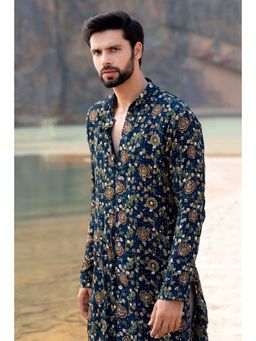 Soniya G - Navy Blue Kalamkari Kurta with Box Pant