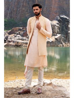 Soniya G - Gold Embellished Kurta and Jacket Set with Box Pant