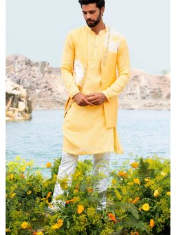 Soniya G - Fazal Yellow Embellished Kurta and Jacket Set with Box Pant