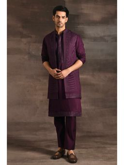 Soniya G - Wine Embroidered Kurta and Pant with Jacket