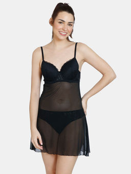 Zivame - Serenade Spring Lush Baby Doll With Thong - Anthracite