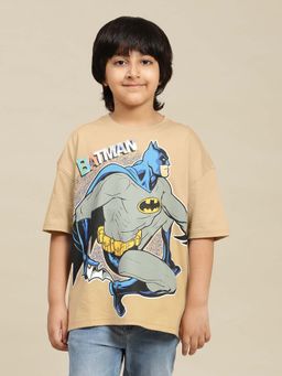 Kidsville - Beige Batman Graphic Printed Oversized T-Shirt for Boys