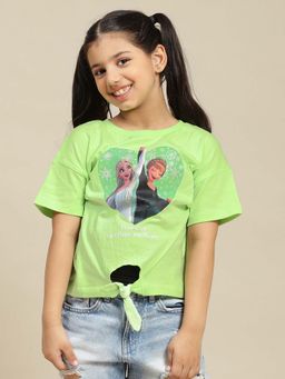 Kidsville - Green Frozen Graphic Printed Relaxed Fit T-Shirt for Girls