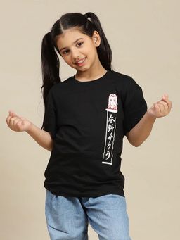 Kidsville - Black Naruto Graphic Printed Relaxed Fit T-Shirt for Girls