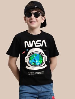 Kidsville - Black Nasa Graphic Printed Regular T-Shirt for Boys